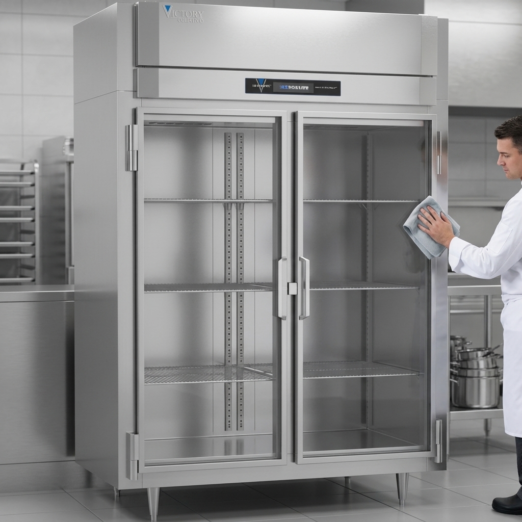 Experience the lasting durability and effortless cleaning of this professional freezer's robust stainless steel construction.