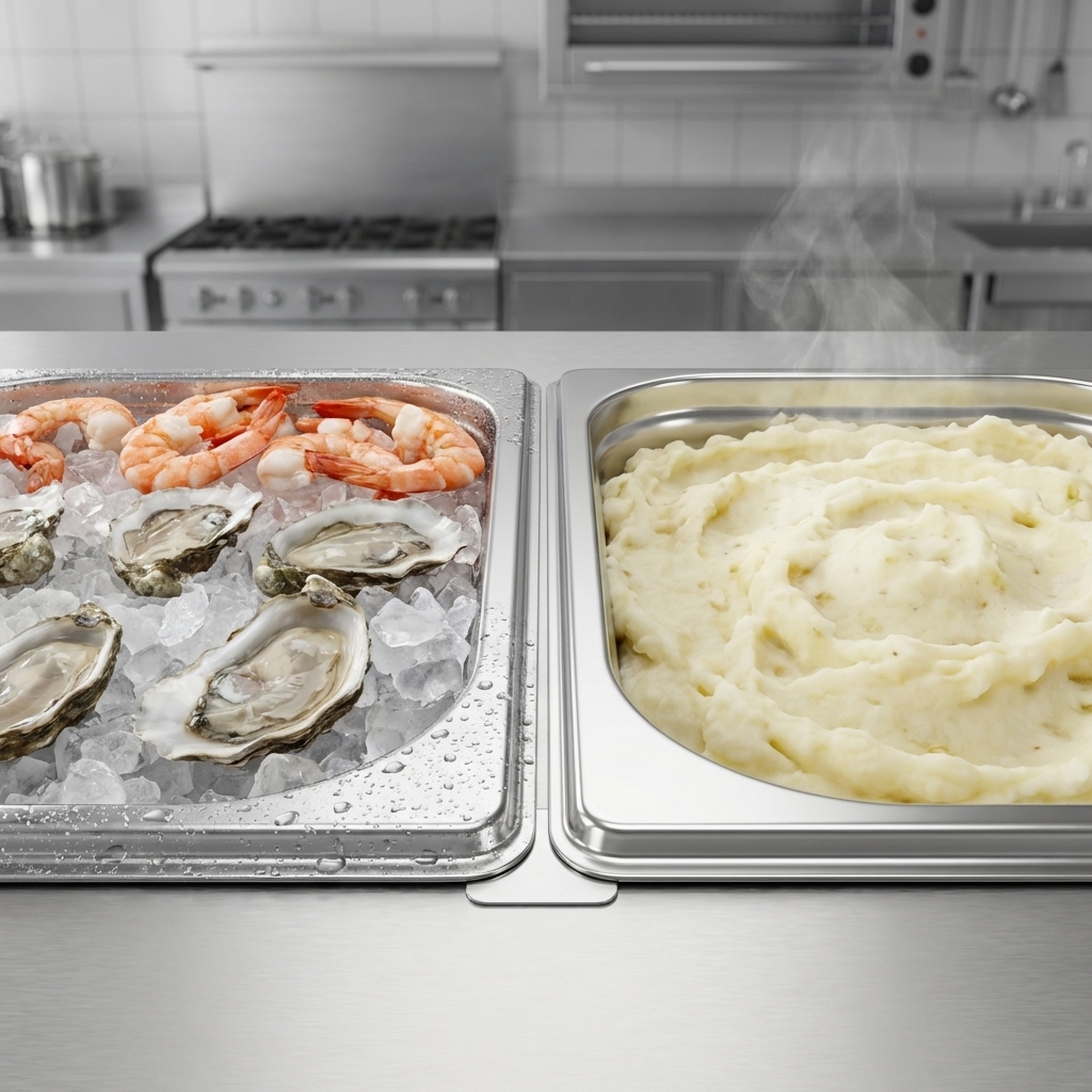 Maintain ideal serving temperatures with ease thanks to the fully insulated, heavy-duty stainless steel pans of this versatile buffet station.