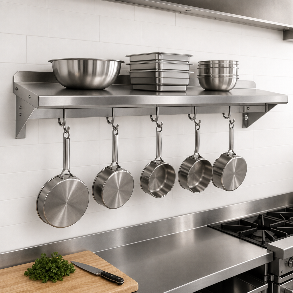 Integrated Wall Shelf With Pot Rack
