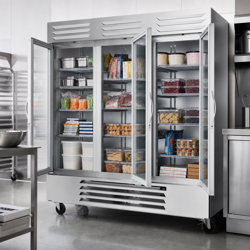 Three Lockable Hinged Glass Doors