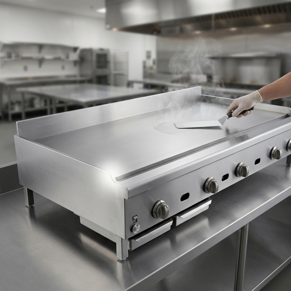 Experience consistent cooking and superior heat retention with the griddle's robust 1-inch thick smooth steel plate.