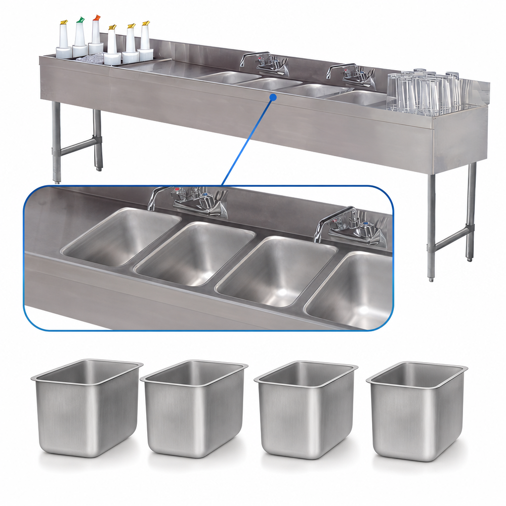 Four Deep-Drawn Sink Bowls