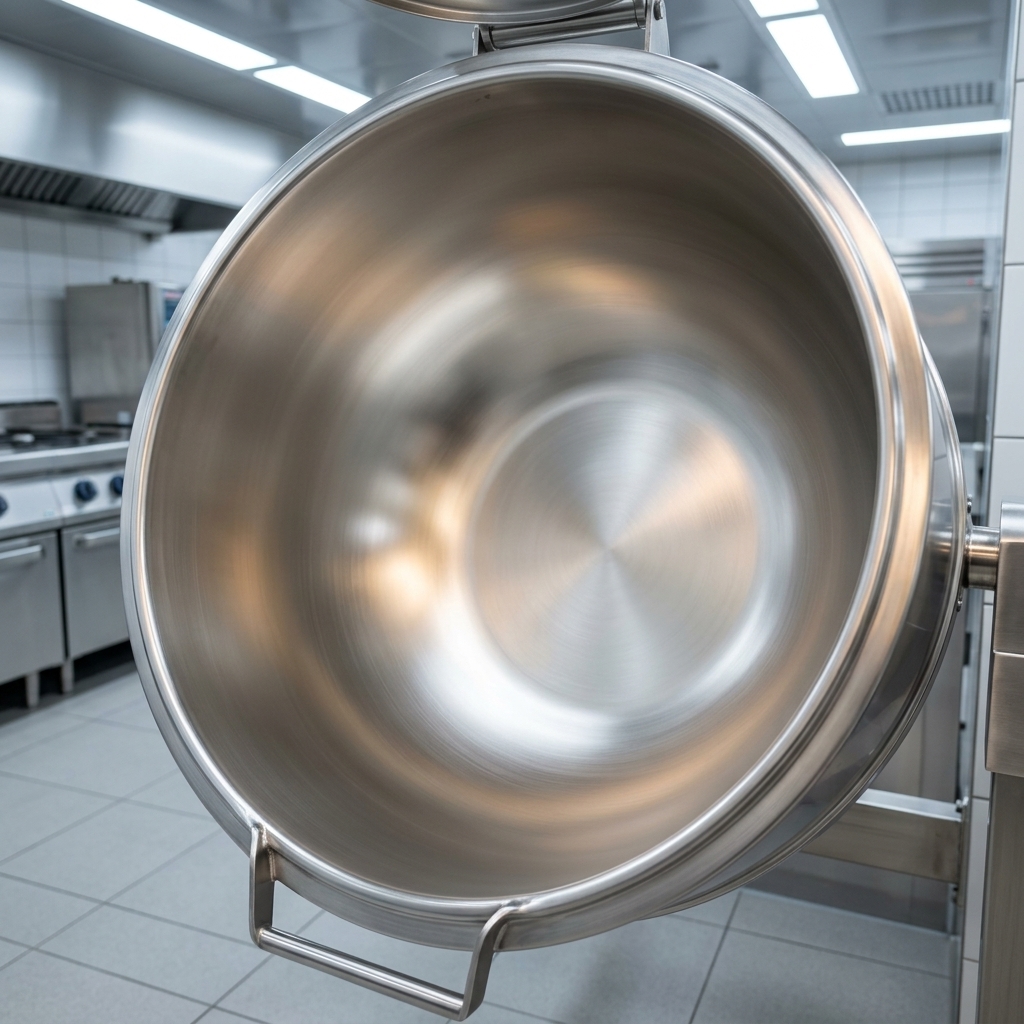 This image showcases the kettle's pristine 304 stainless steel liner, designed for exceptional corrosion resistance and easy sanitation.
