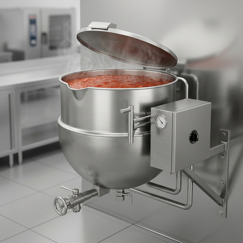 This image showcases the Legion TWWT-80 kettle's efficient 2/3 steam jacket, ensuring consistent heating of its contents.