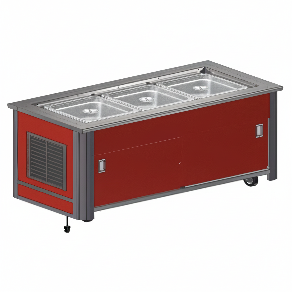 Experience seamless setup with this mobile buffet counter's efficient, self-contained refrigeration system.