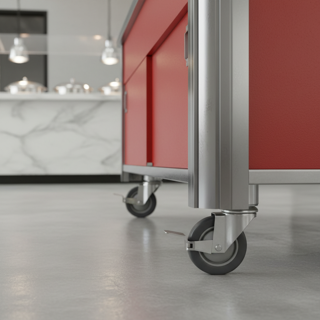 Effortlessly transport and securely position your refrigerated buffet counter with its robust mobile design and locking swivel casters.
