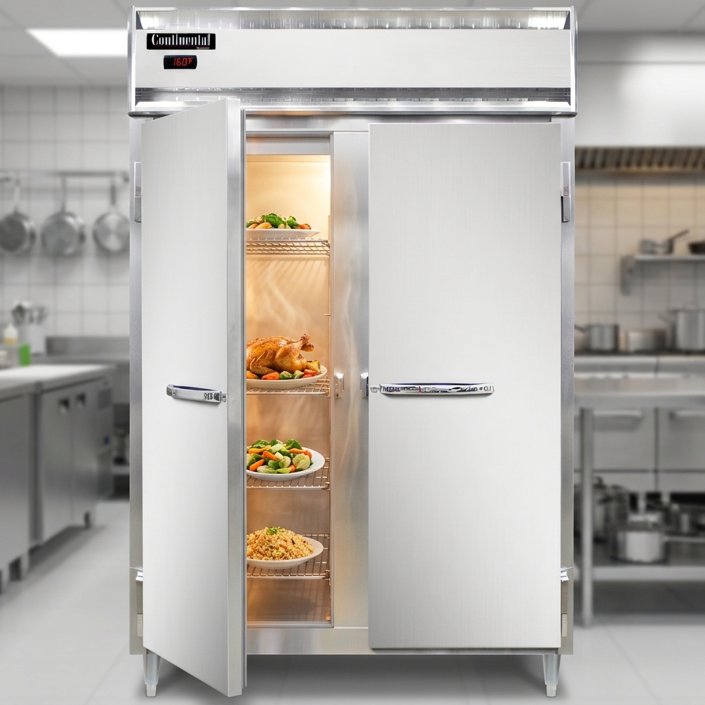 Experience consistent warmth for your dishes with the advanced self-contained heating system of this two-section stainless steel holding cabinet.