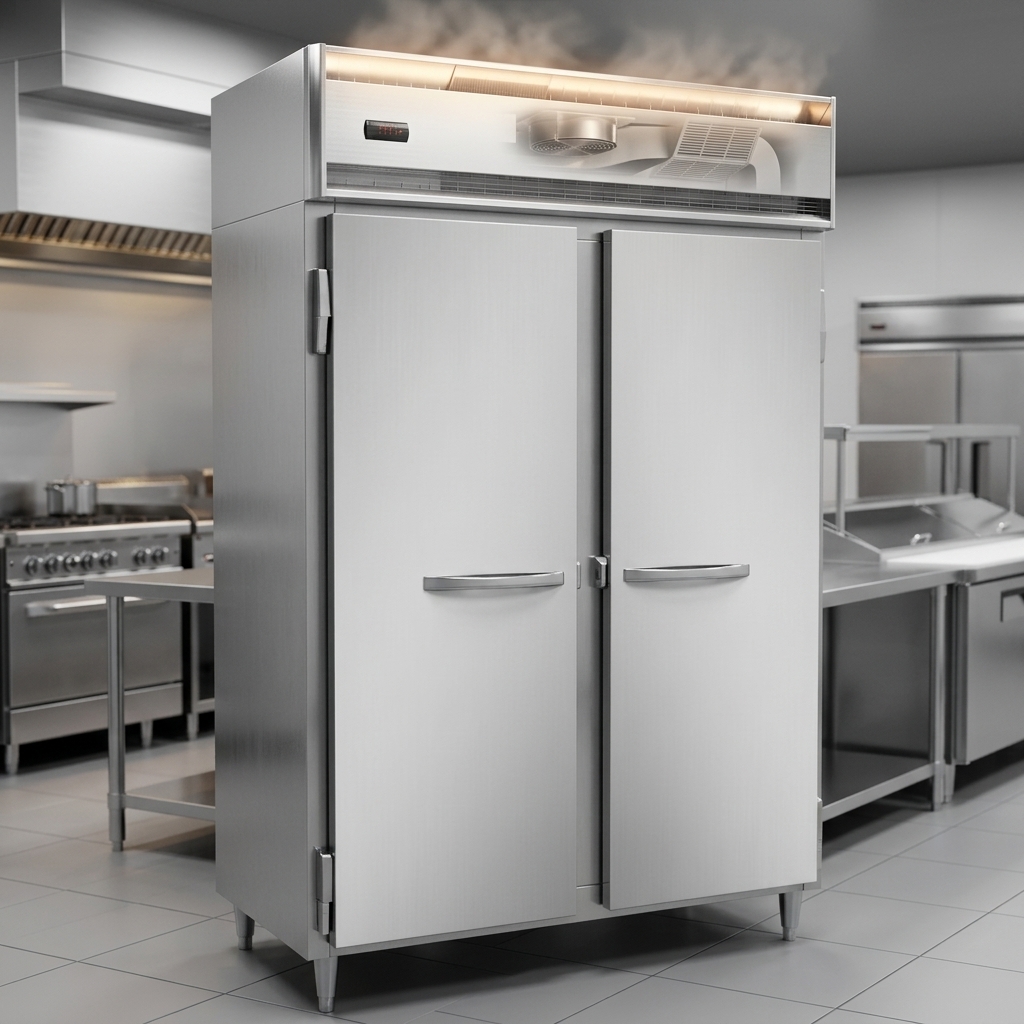 Experience consistent warmth and even temperature distribution throughout your food with this heated holding cabinet's innovative top-mounted efficient airflow system.