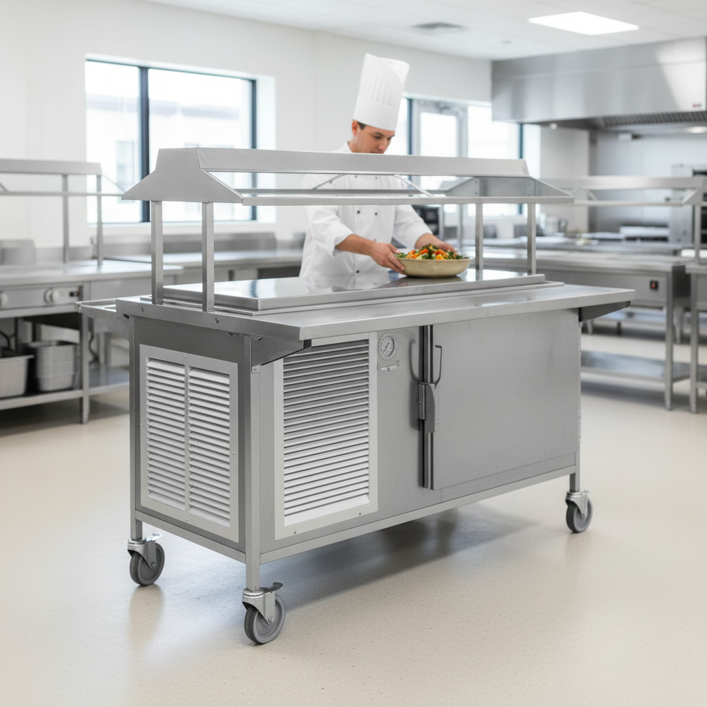 Observe the Atlas Metal CAFB-5 serving counter's robust hi-tensile aluminum frame, engineered for exceptional stability and durability in demanding commercial environments.
