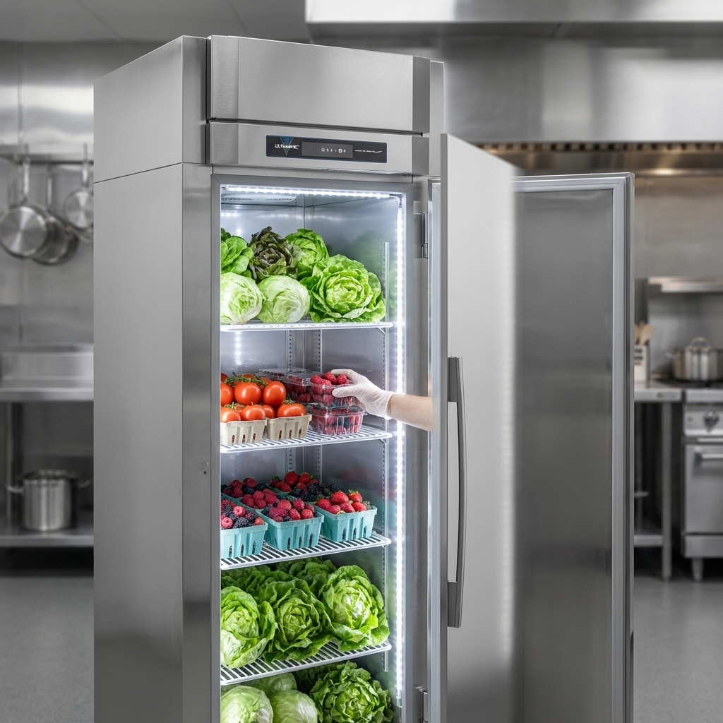 Showcasing the V-Core™ Cooling Technology, this image highlights the UltraSpec™ freezer's ability to maintain exceptional food quality and consistent freshness for all your ingredients.