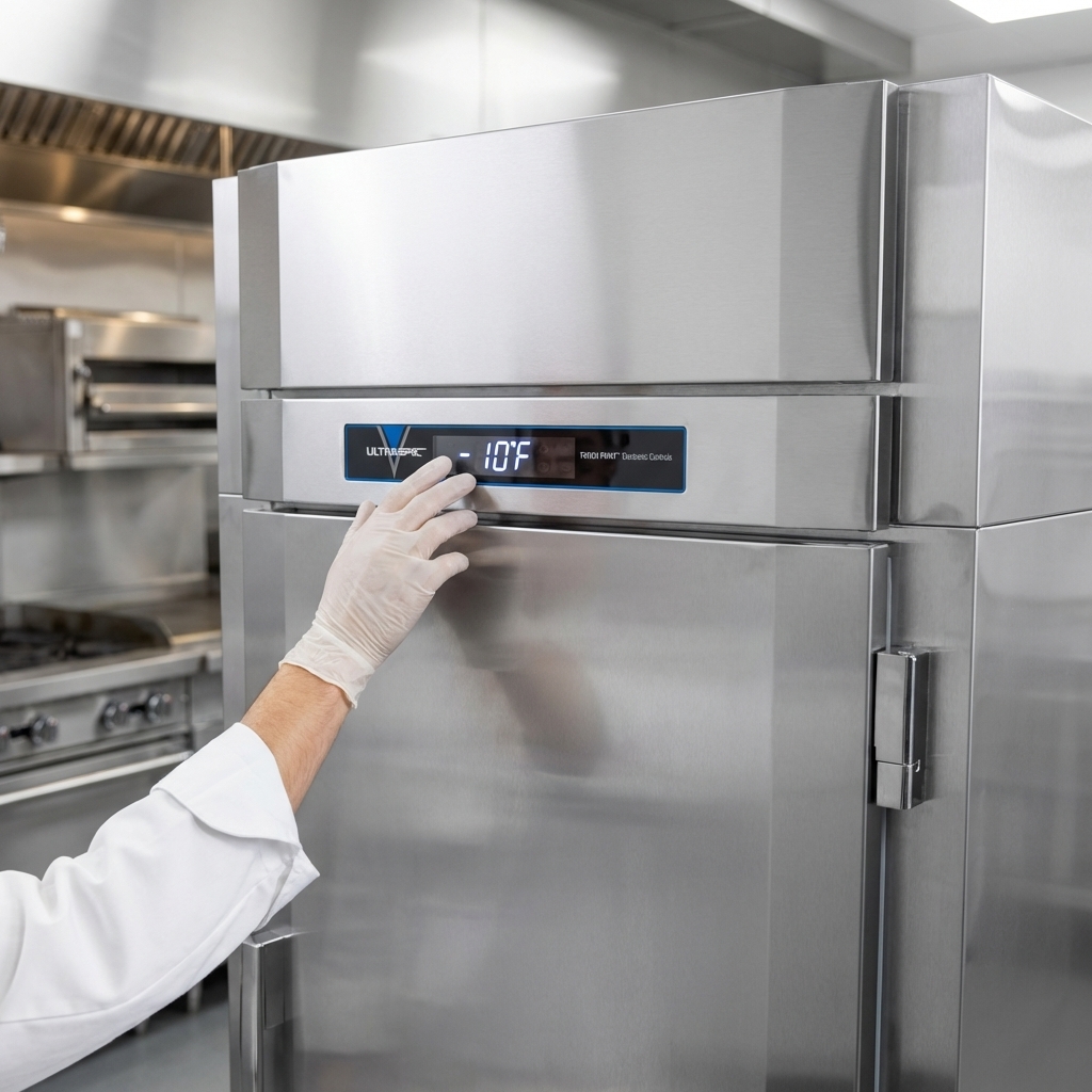 The clear digital display of the TOUCH POINT™ Electronic Controls provides effortless temperature management for this roll-thru freezer.