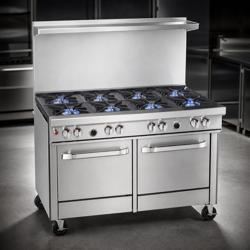 Eight Non-Clog Open Burners