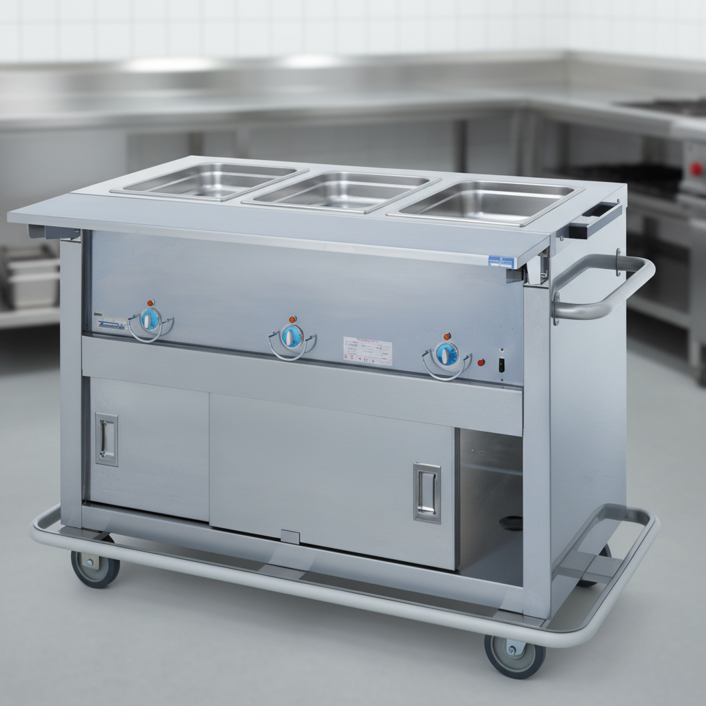 Experience the enduring strength and sleek design of this steamtable's durable 16-gauge stainless steel top, built for continuous commercial use.