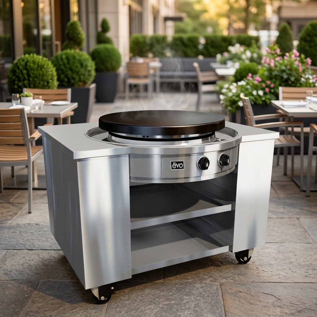 Cook with precision and versatility on the Evo Affinity's expansive 30-inch black seasoned steel cooking surface, designed for optimal heat retention.