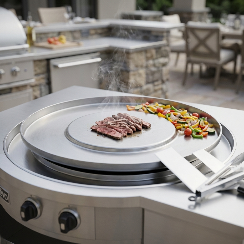 Experience precise heat management across two independently controlled cooking zones on this versatile outdoor cooking station.
