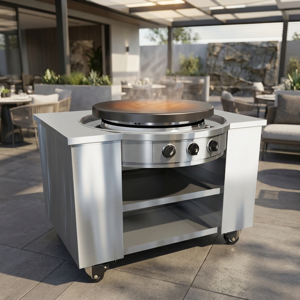 This image highlights the independent burner controls, allowing for precise temperature management across different cooking zones.