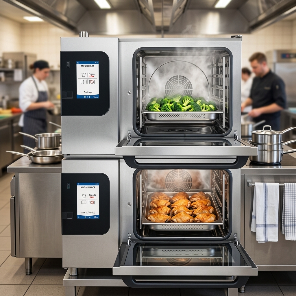 Experience the versatile cooking power of the Convotherm K12 Maxx Pro Combi Oven, effortlessly preparing perfectly steamed vegetables and crispy roasted proteins with its advanced ACS+ Operating Modes.