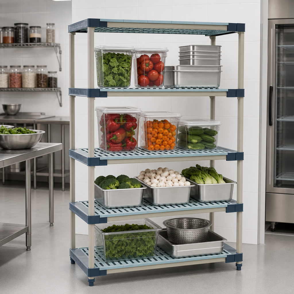 Four Open Grid Polymer Shelves