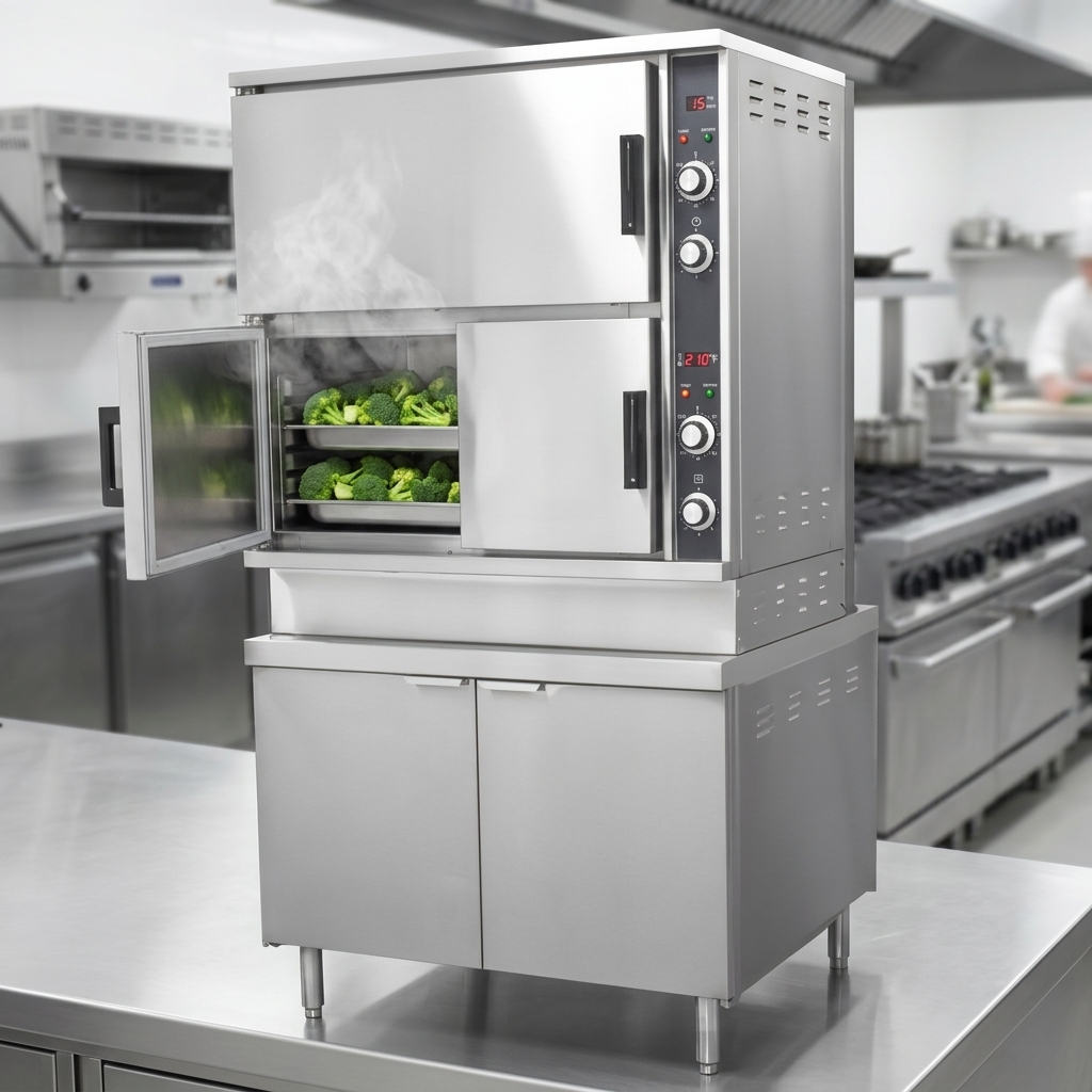 Effortlessly cook diverse dishes simultaneously with the steamer's two independent cooking compartments, enhancing kitchen productivity.