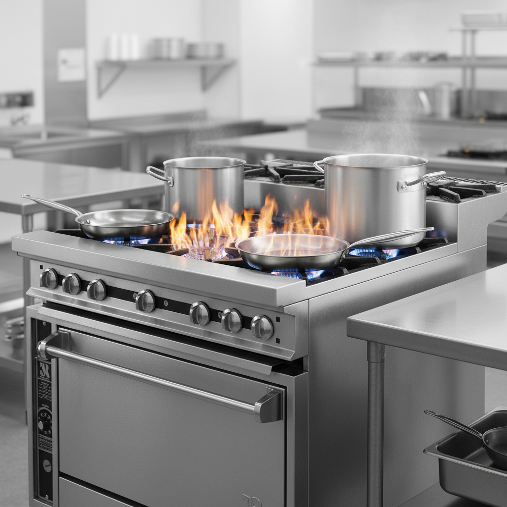 Experience the exceptional heat and versatility provided by this gas range's six powerful open burners, ready for any demanding culinary task.
