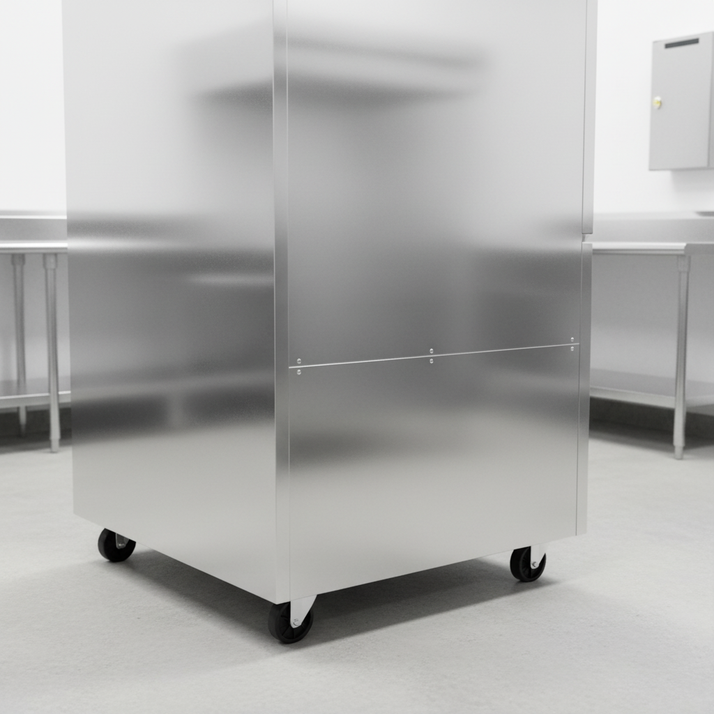 This image highlights the freezer's innovative design, eliminating external drain connections for a cleaner, simpler installation.