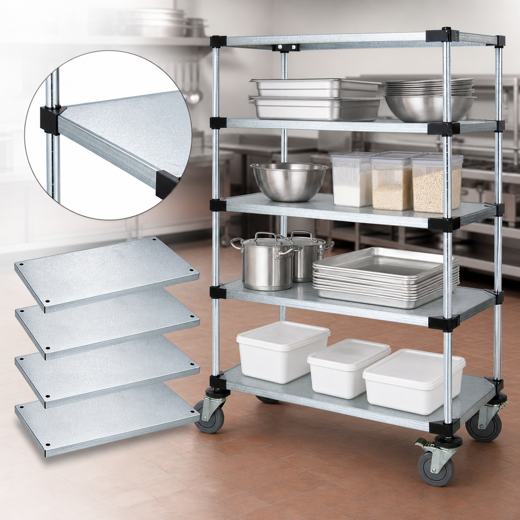Four Solid Galvanized Steel Shelves
