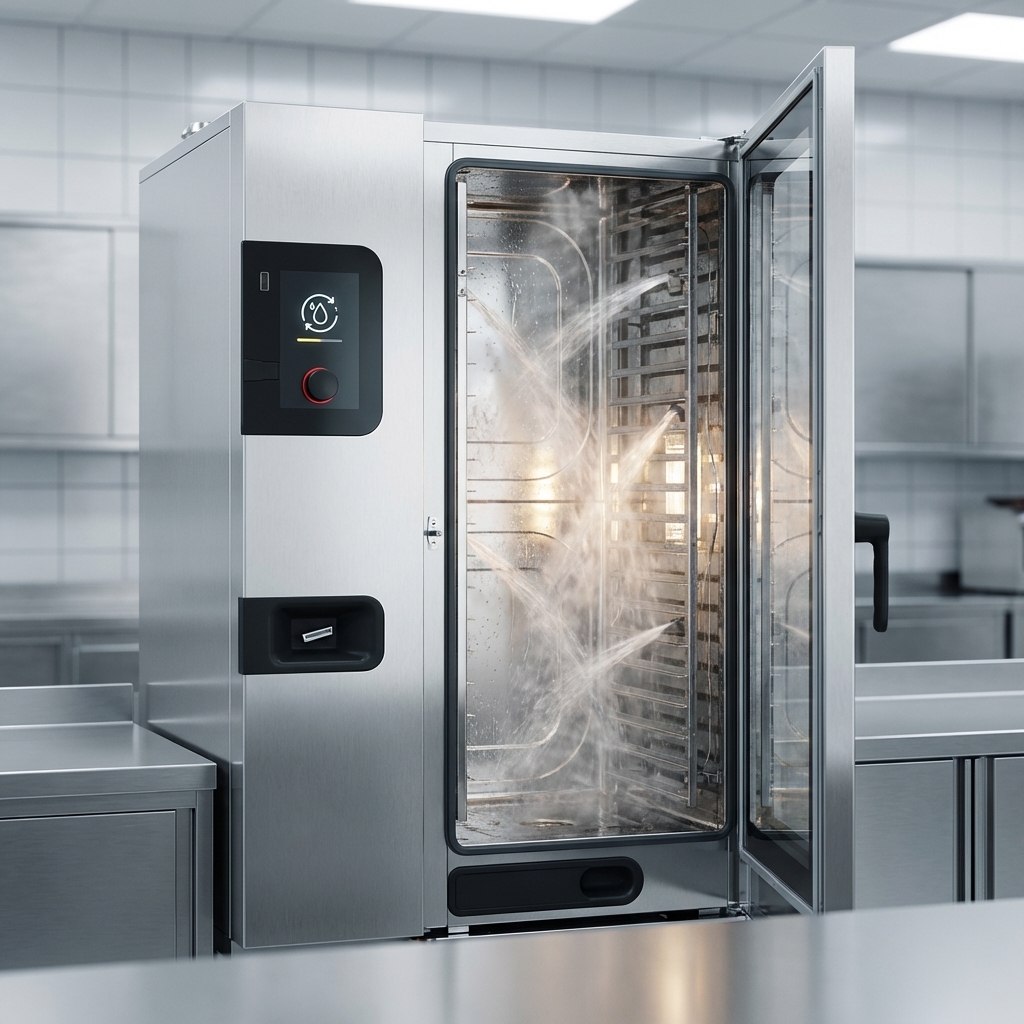 Experience effortless hygiene with the Convotherm Combi Oven's ConvoClean+ fully automatic cleaning management, simplifying daily maintenance.