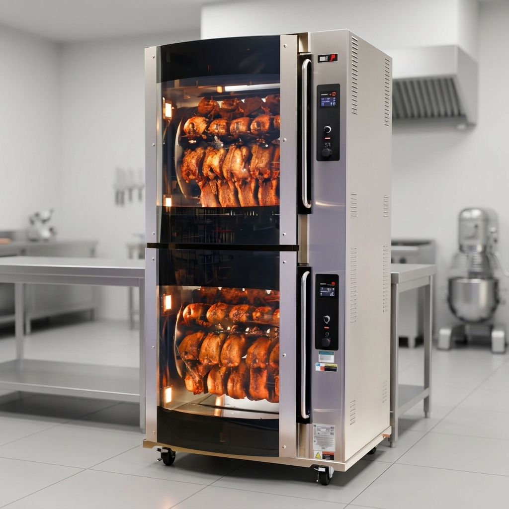 Experience dependable, consistent cooking with the electrically-powered BKI VGG-16-F Double-Deck Rotisserie Oven.