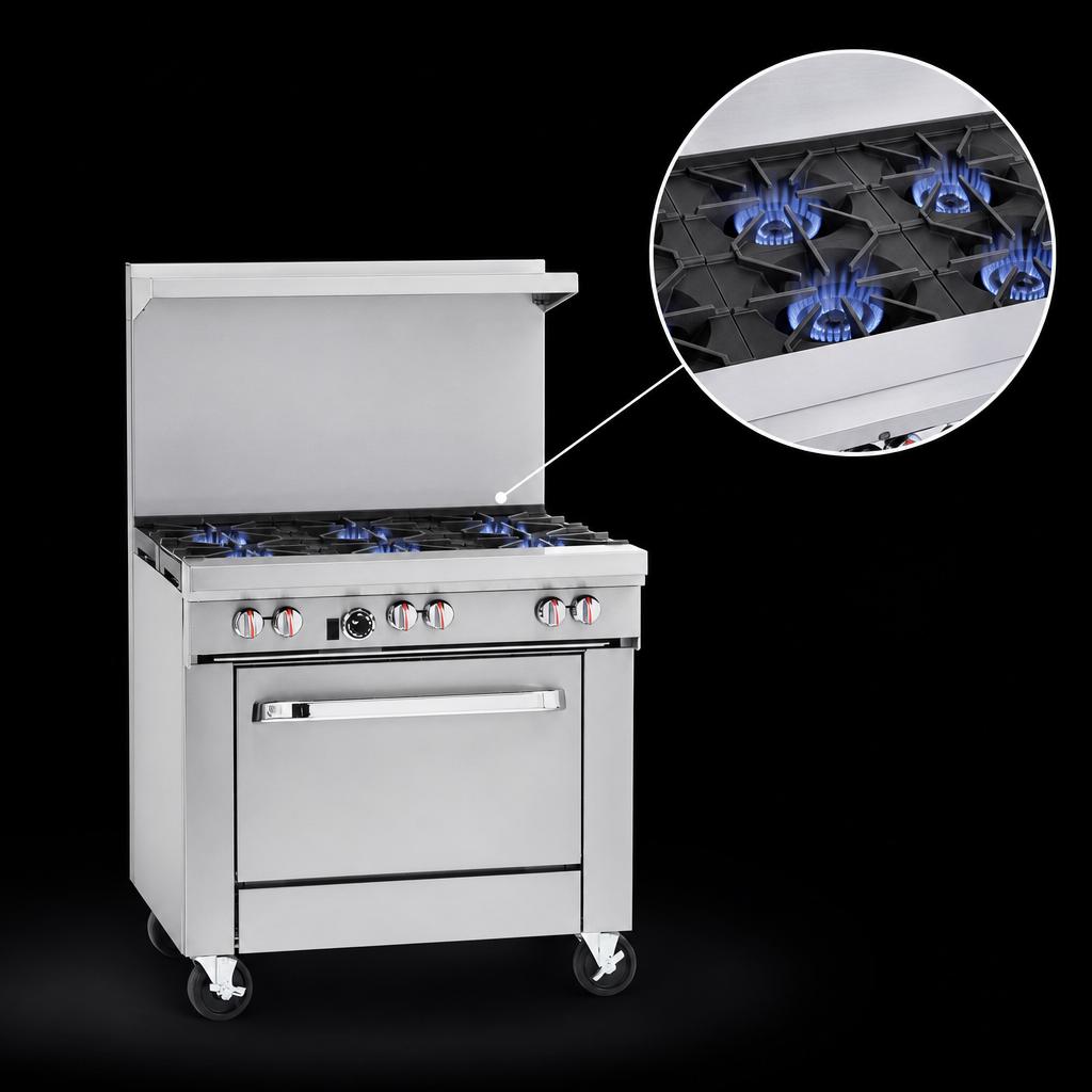 Six Cast Iron Open Burners
