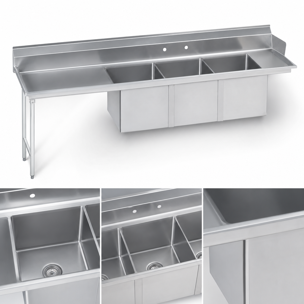 Three-Compartment Fabricated Sink