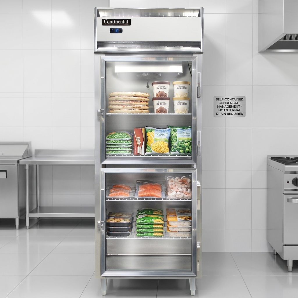 Maintain a spotless and efficient kitchen with this display freezer featuring an automatic electric condensate evaporator that requires no external drains.