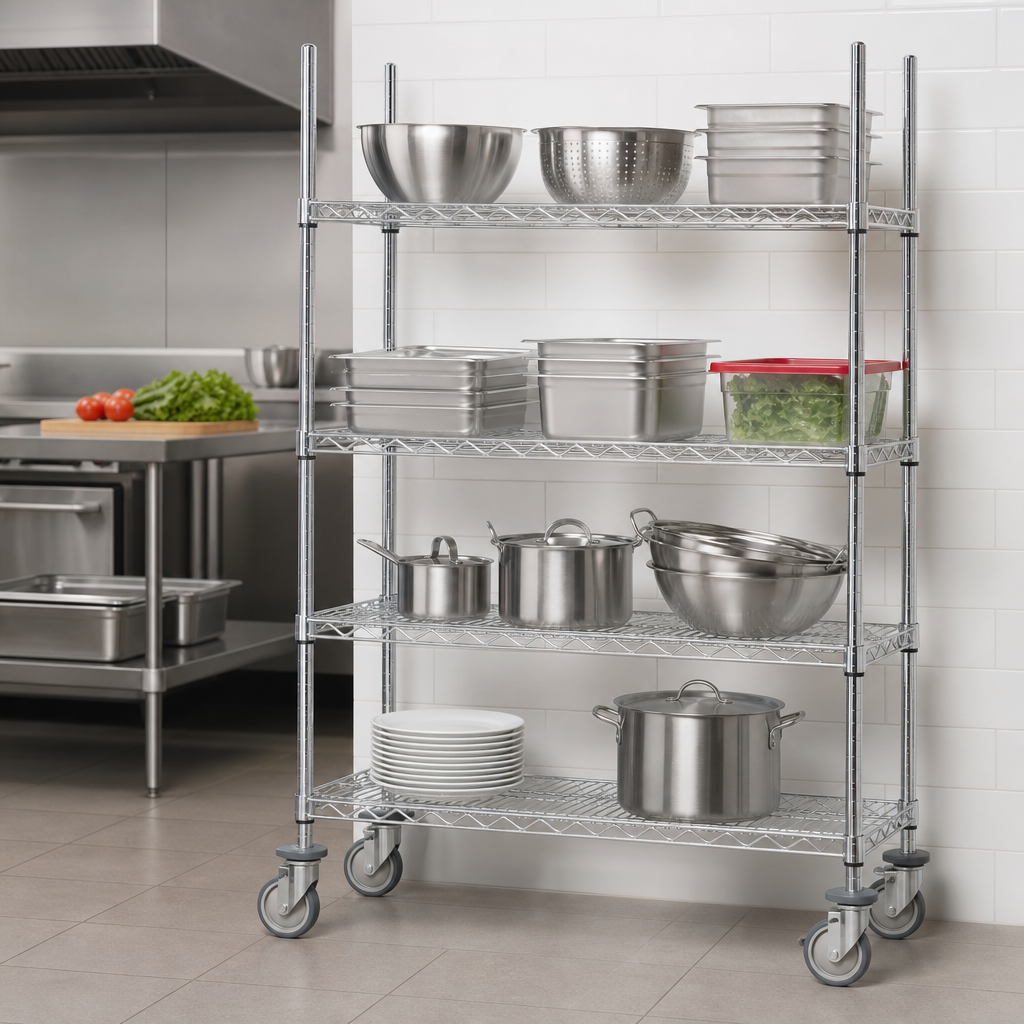 Four Chrome Wire Shelves