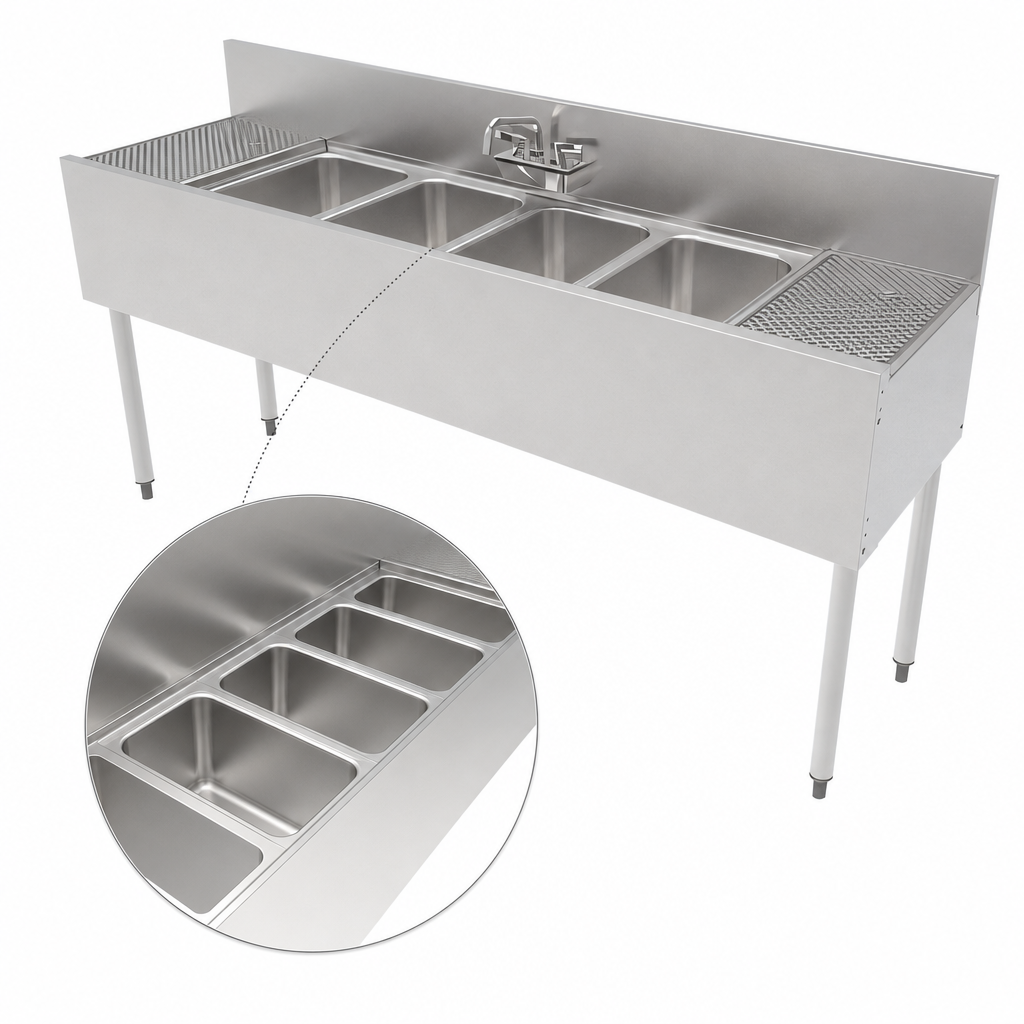Four Stainless Steel Compartments