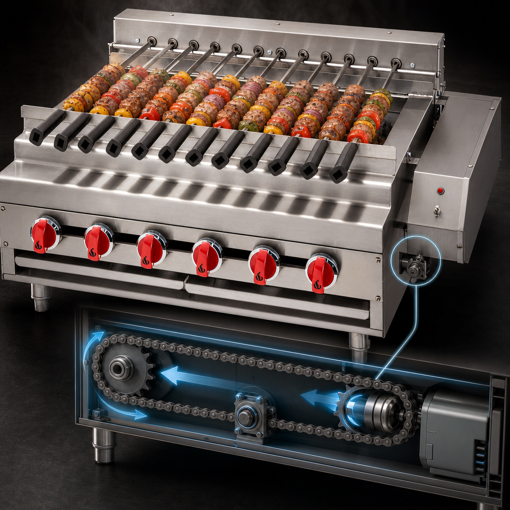 Chain-Driven Skewer Rotation