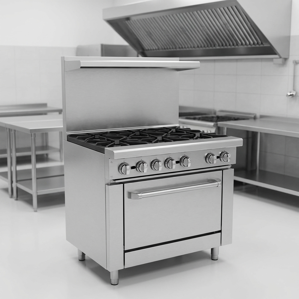 This image highlights the Jade Range JBR-36G's heavy-duty, all-welded 14 gauge stainless steel construction, engineered for unparalleled durability in any commercial kitchen.