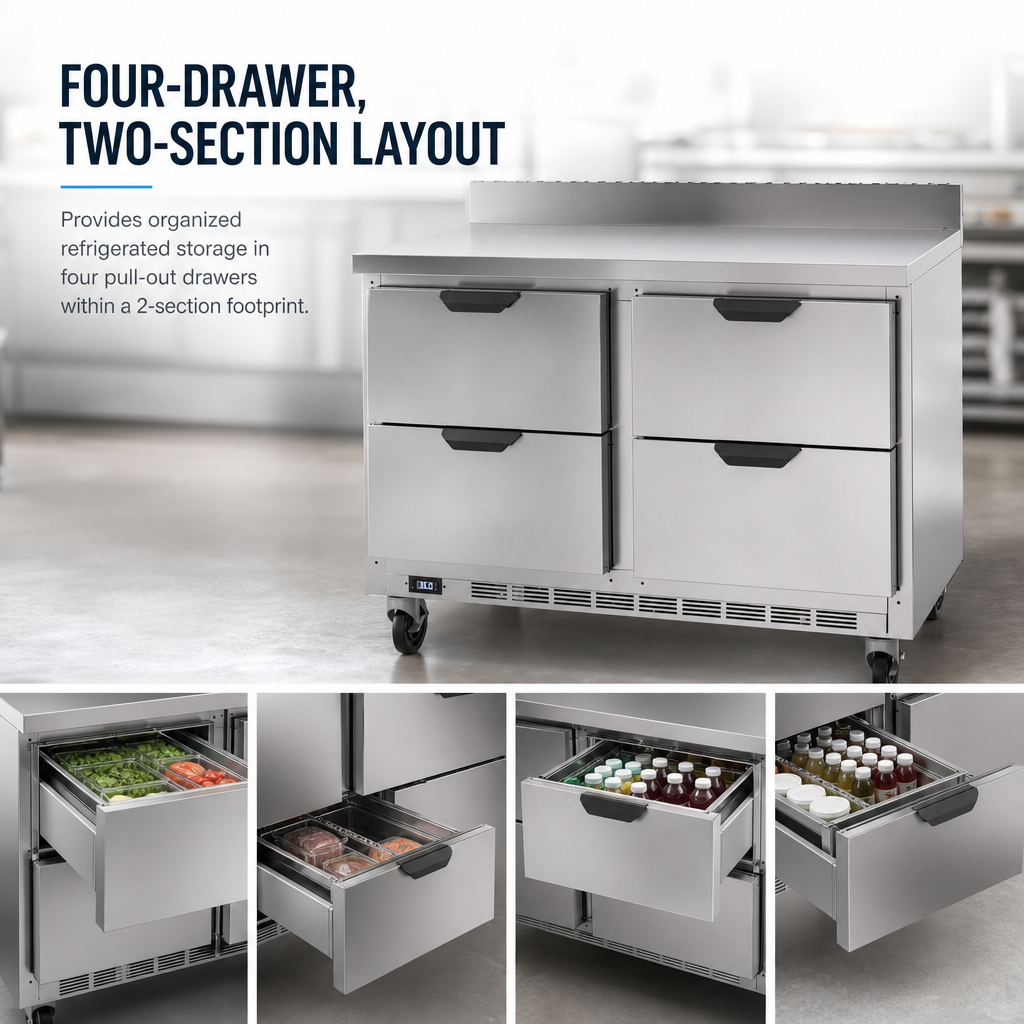 Four-Drawer, Two-Section Layout