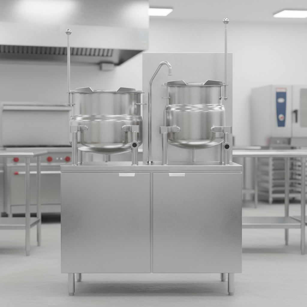 Experience versatile cooking capacities with the Crown GMT-10-6's dual 6 and 10-gallon tilting kettles.