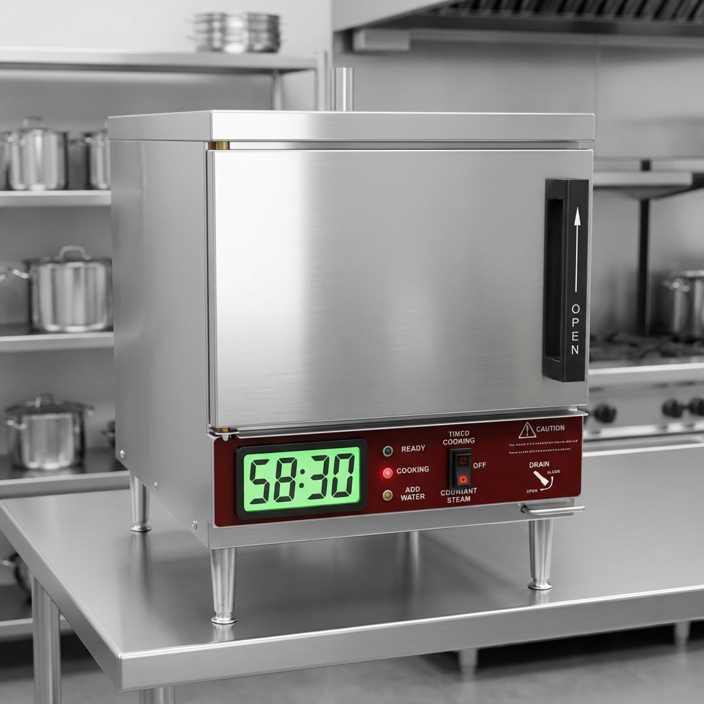 Precisely manage cooking cycles with the steamer's integrated 60-minute electric timer, ensuring perfect results every time.