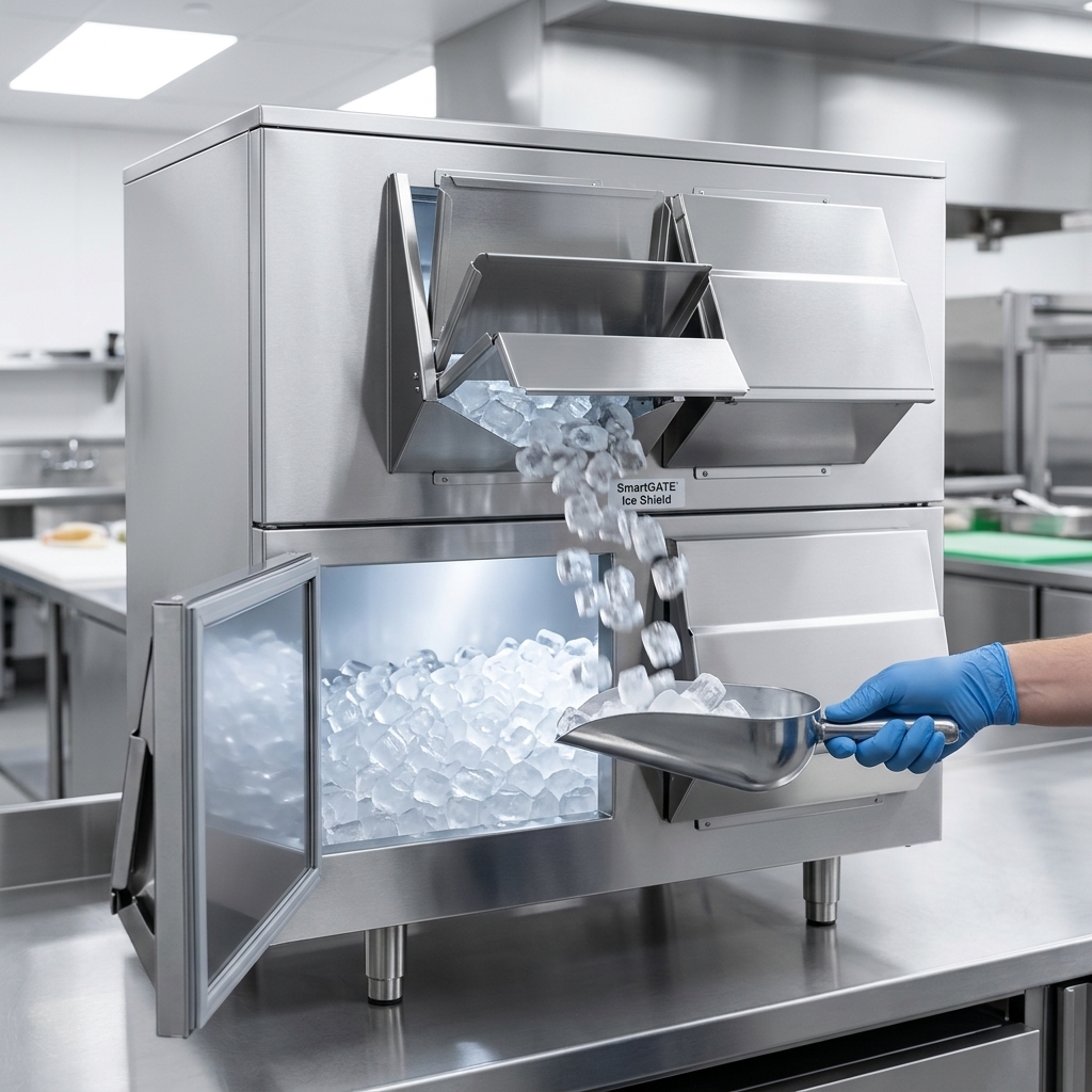 Experience superior hygiene and spill reduction with the SmartGATE Ice Shield, expertly controlling ice flow for easy access.