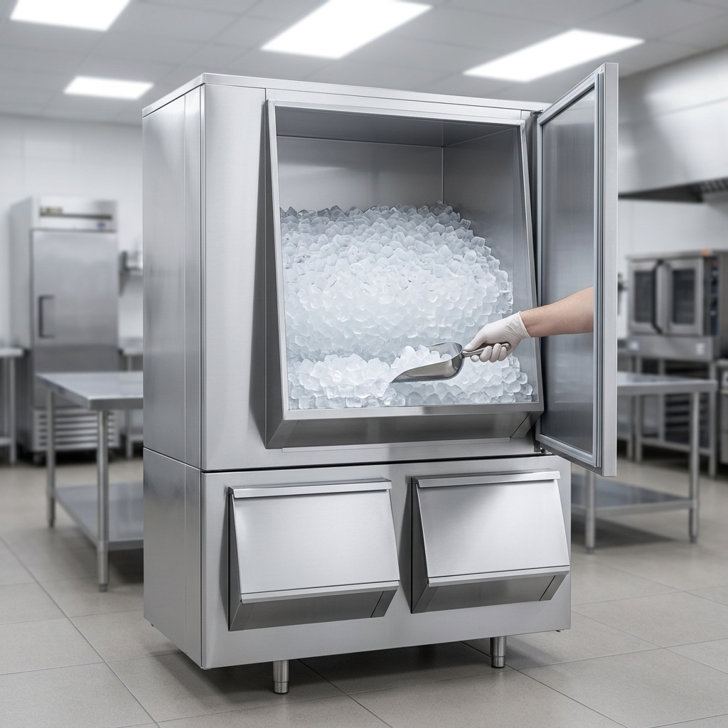 Observe the ice storage bin's First-Ice-In, First-Ice-Out design, ensuring the freshest possible ice for every dispense.