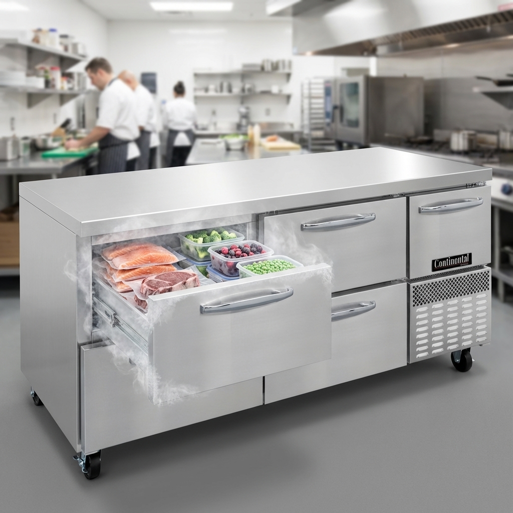 This image showcases the freezer's performance-rated refrigeration system, keeping all ingredients perfectly frozen and ready for use.