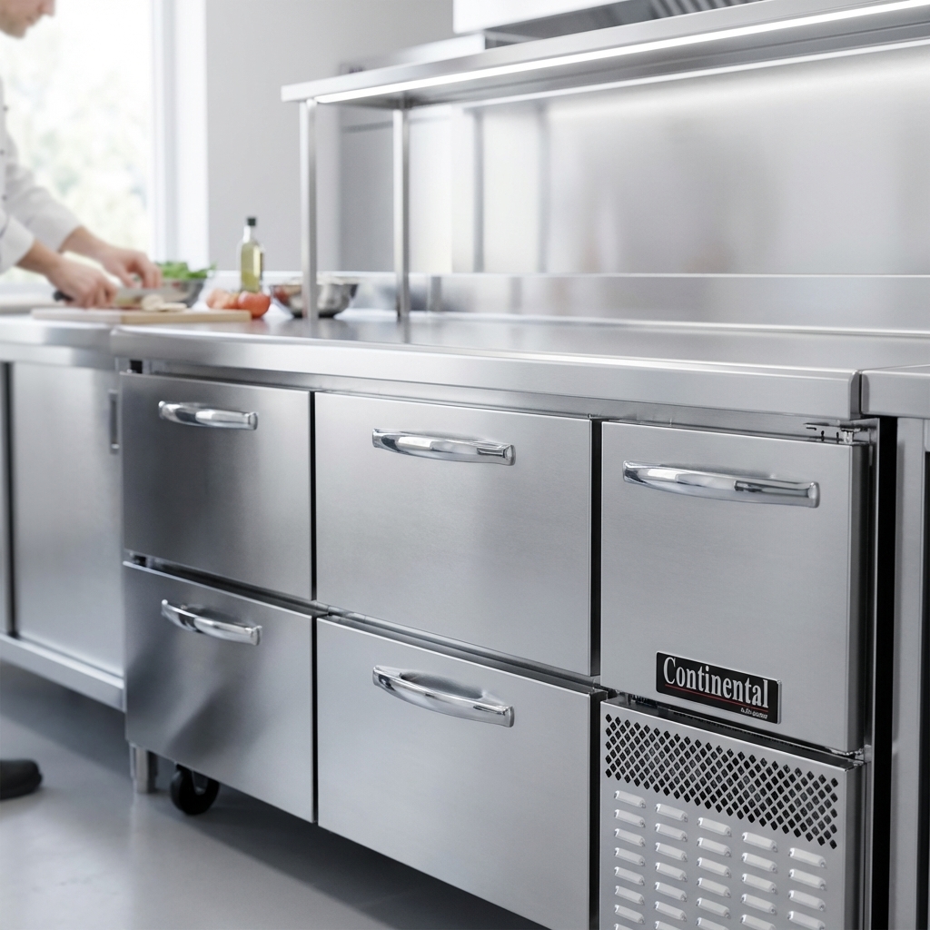 Experience peak efficiency with this 68" shallow depth worktop freezer, featuring environmentally safe R-290 natural refrigerant for reliable and sustainable cooling.