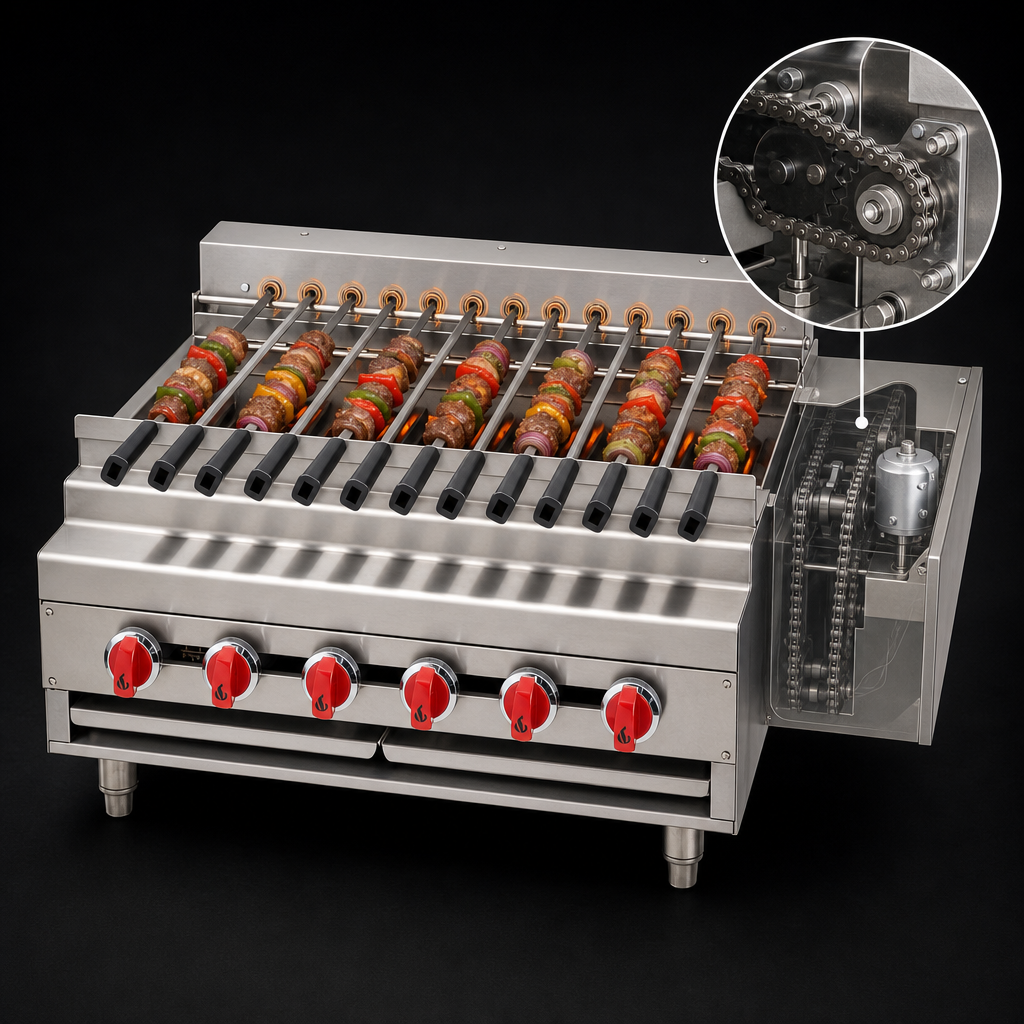 Chain-Driven Skewer Rotation