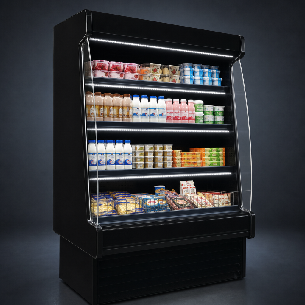 Four Rows Of LED-Lit Shelving