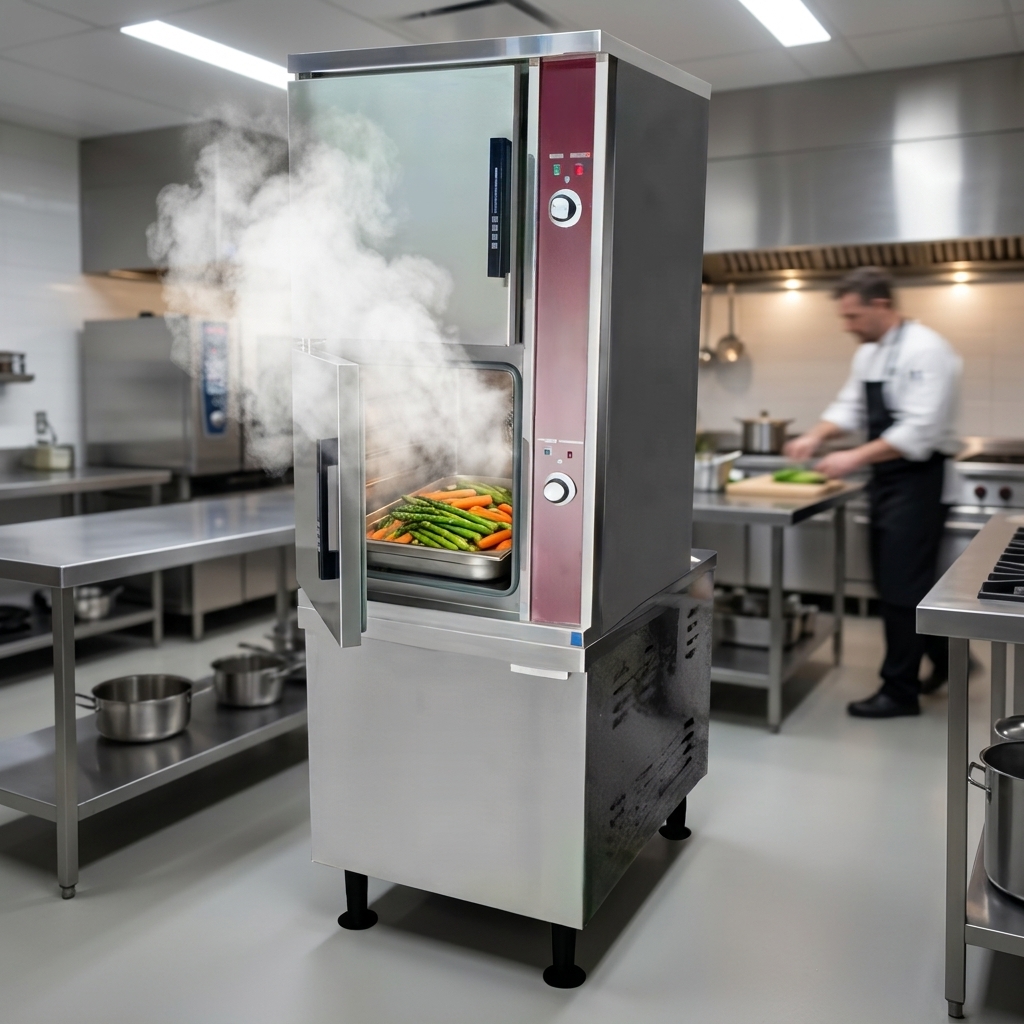 Experience quick and consistent quality cooking with the powerful direct steam operation of this 2-compartment convection steamer.