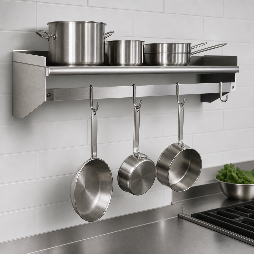 Integrated Wall Shelf And Pot Rack