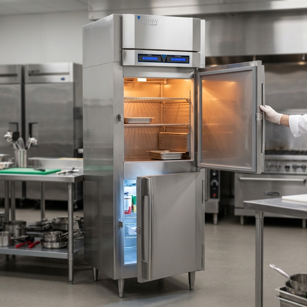 Effortlessly access contents with the dual half-height hinged doors, designed for optimal temperature retention in this professional holding cabinet.