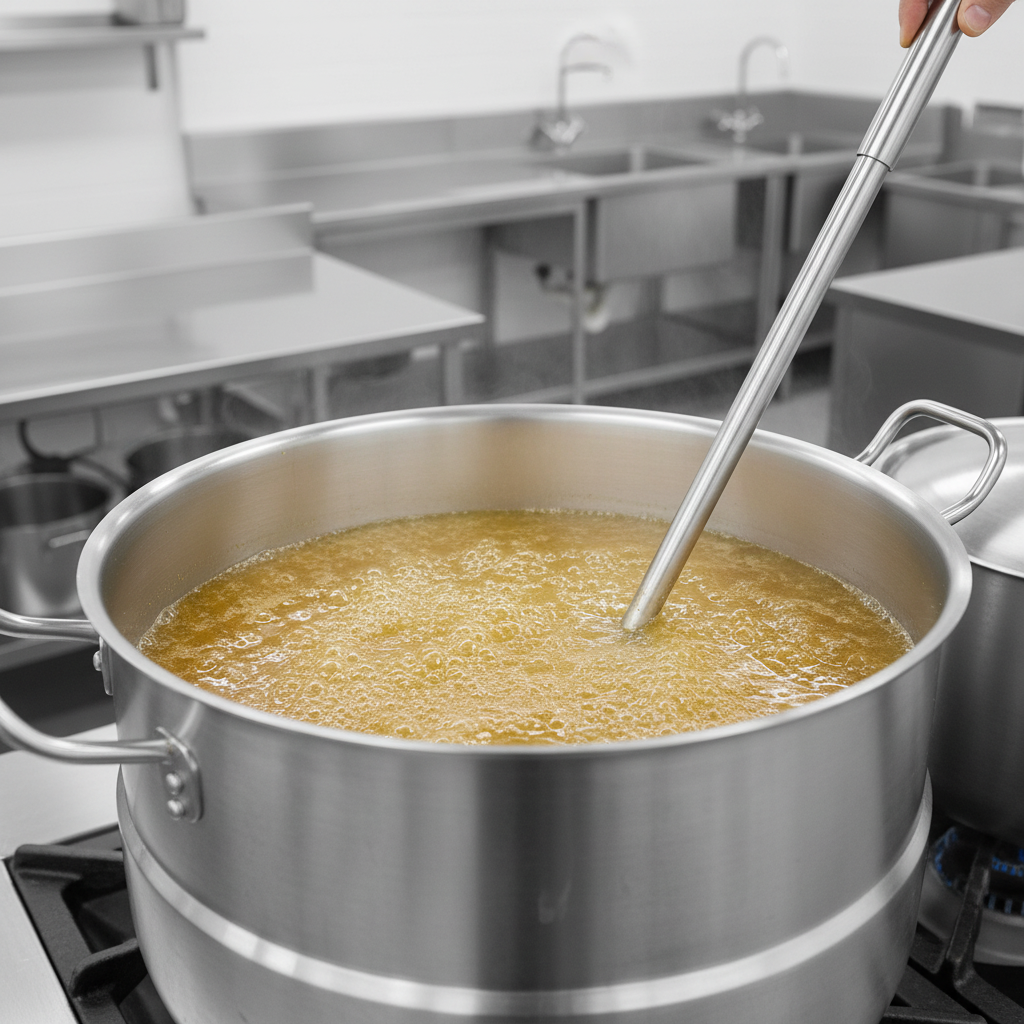 This 80-gallon stationary steam kettle's full jacket design ensures exceptional, uniform heating, making large-batch cooking effortless and scorch-free.
