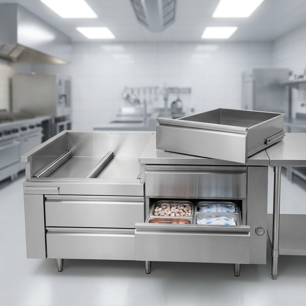 See how effortlessly the spacious 27-1/4" removable drawers allow for easy access and cleaning in this professional freezer base.