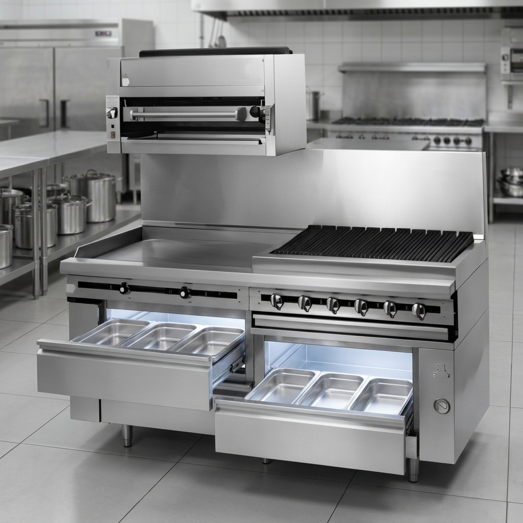 Experience optimal organization and storage with the freezer base's generous pan capacity, designed for multiple full-size food pans.